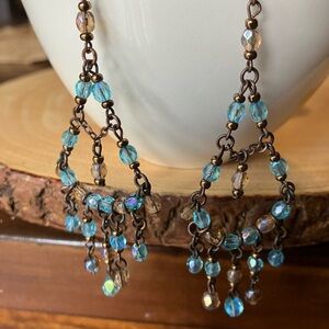 Vintage Boho Blue and Gold Dangle Earrings